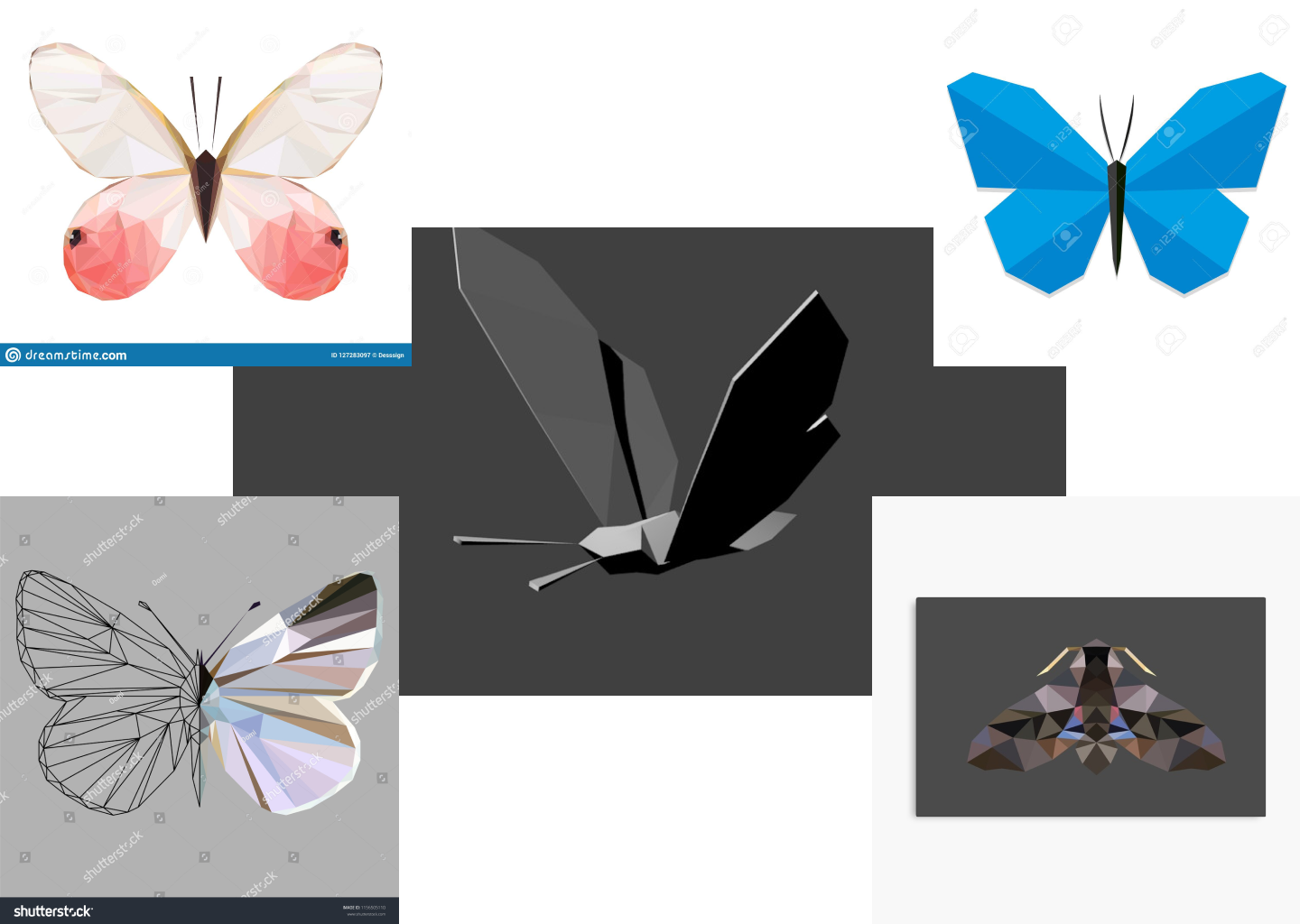 3D, low-poly moth moodboard.